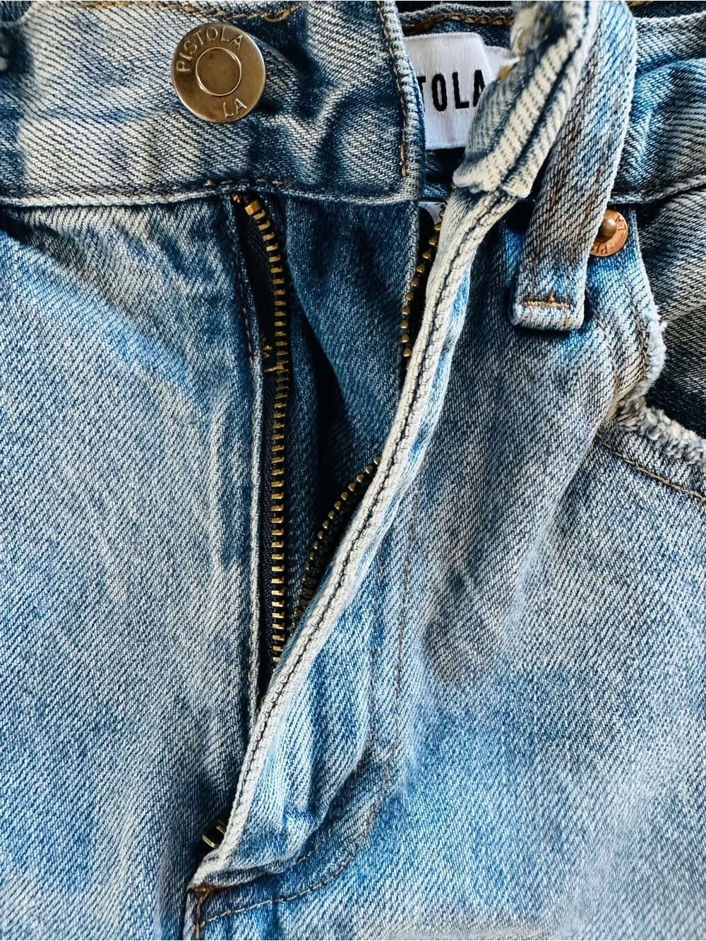 pistola Light Blue Distressed High-Rise Denim Shorts